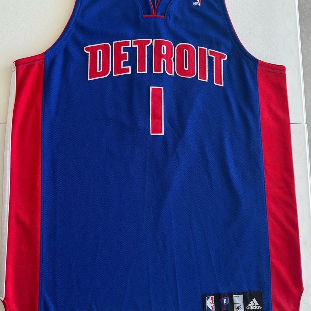 Adidas NBA authentic Detroit Pistons Blue and Red Basketball Jersey Billups